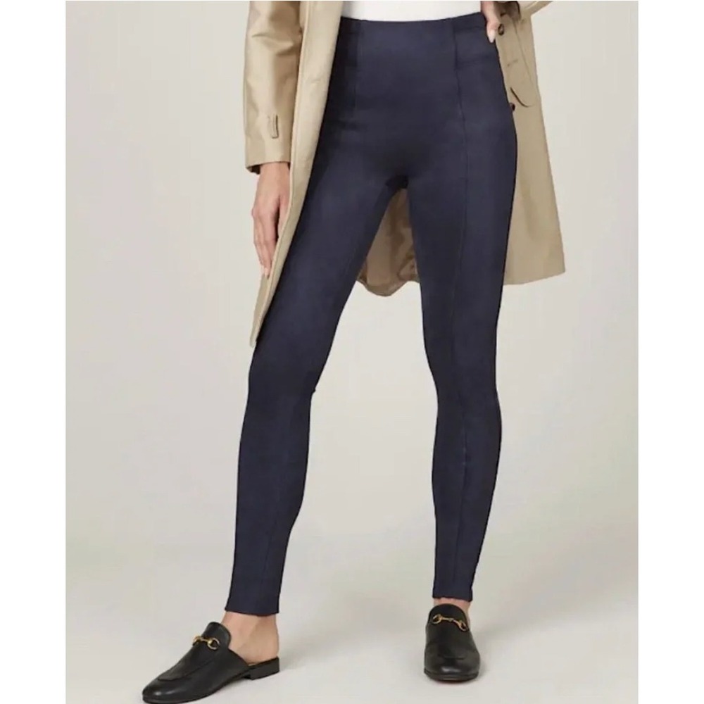 Spanx Faux Suede Leggings XL Tall Classic Navy High Rise Compression Slimming